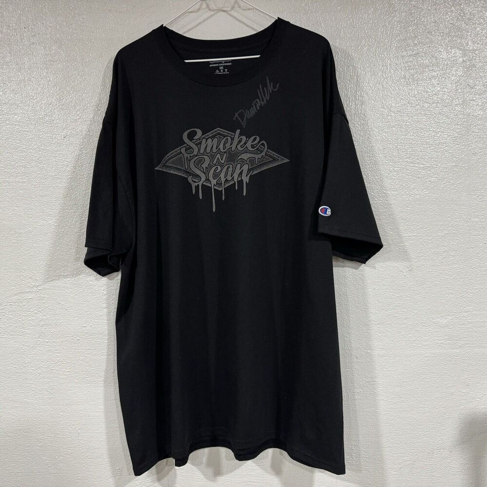 Smoke N Scan Drip Logo Shirt Size 2XL Champion Autographed By Host Damon Heller